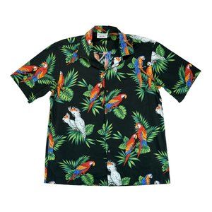 PACIFIC LEGEND Hawaiian L Shirt Black‎ PARROT ALOHA  100% Cotton Made in HAWAII